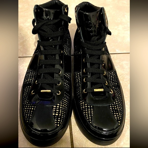 Jimmy Choo Men's Belgravia Black/Gold Net Flocked Glitter Sneakers N3765 Size 13 - Picture 7 of 9